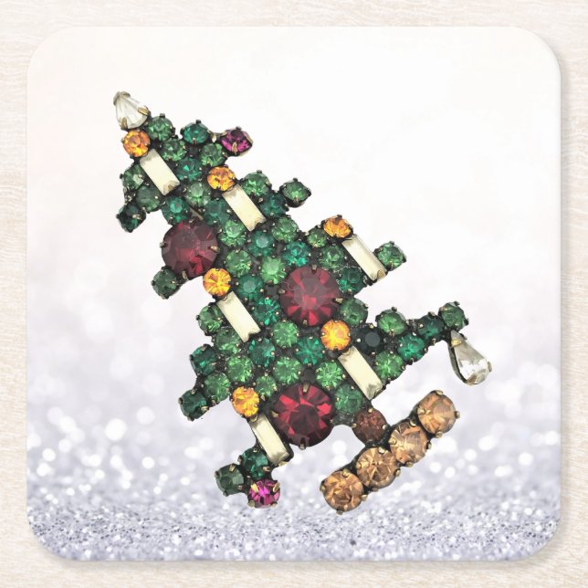 Posavasos Cuadrado De Papel Bling Christmas Tree Purpurina (Anverso)