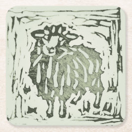 Posavasos Cuadrado De Papel Block Print Sheep Donkey Quilt - green sheep.