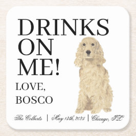 Posavasos Cuadrado De Papel Blonde Golden Cocker Spaniel Dog Boda