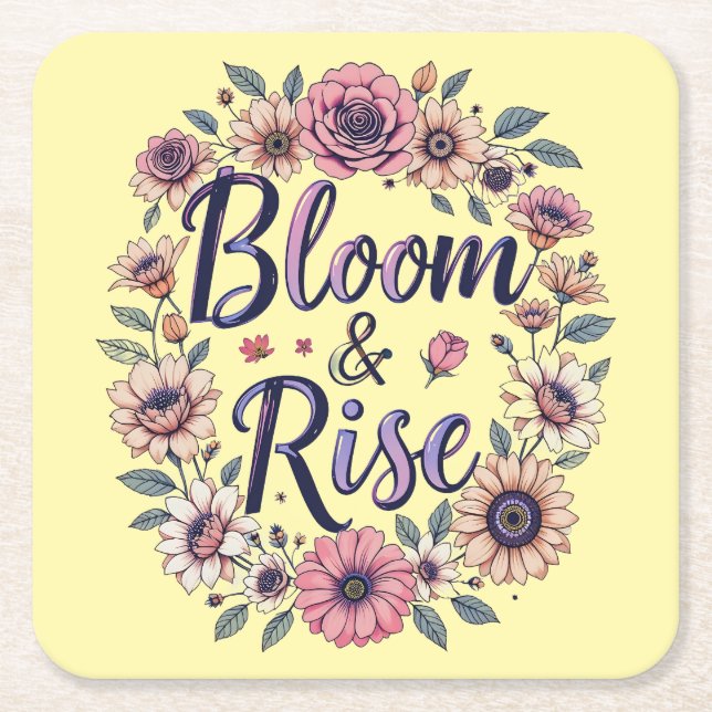 Posavasos Cuadrado De Papel Bloom & Rise (Anverso)