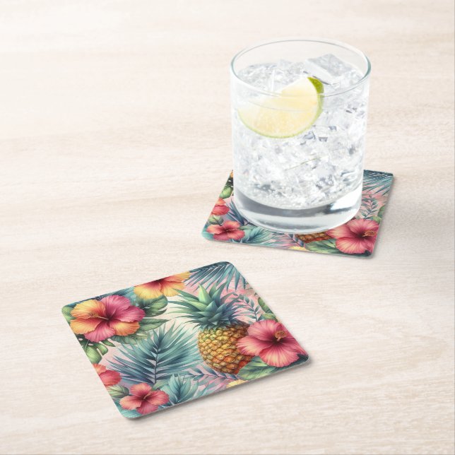 Posavasos Cuadrado De Papel Bloom tropical (In situ)