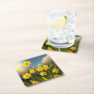 Posavasos Cuadrado De Papel Blooms soleados: Daffodils de oro en plena gloria
