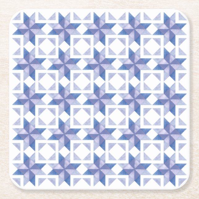 Posavasos Cuadrado De Papel Bloque de Colcha Azul (Anverso)