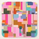 Posavasos Cuadrado De Papel Bloque de color abstracto a mediados del siglo Geo<br><div class="desc">Bloque de color abstracto - rosa,  amarillo,  Naranja,  marrón,  lavanda y azul - Medio siglo Moderno.</div>