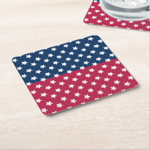 Posavasos Cuadrado De Papel Bloque de color azul y rojo con estrellas blancas