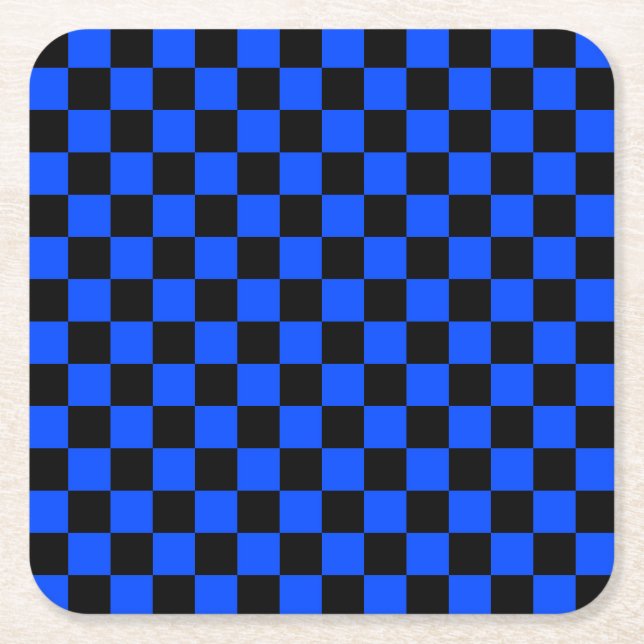 Posavasos Cuadrado De Papel Blue and black checkerboard pattern (Anverso)