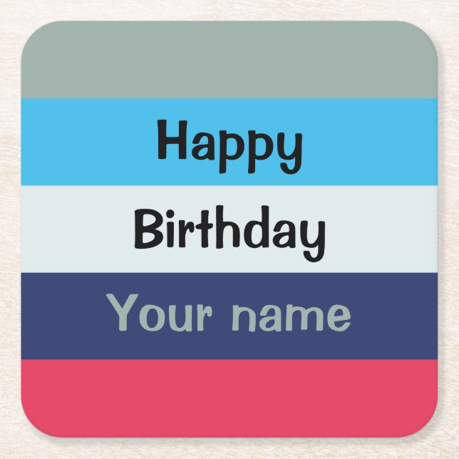 Posavasos Cuadrado De Papel Blue And Burgundy Feliz Cumpleaños (Anverso)