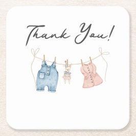 Posavasos Cuadrado De Papel Blue and Pink Watercolor Gender Reveal 