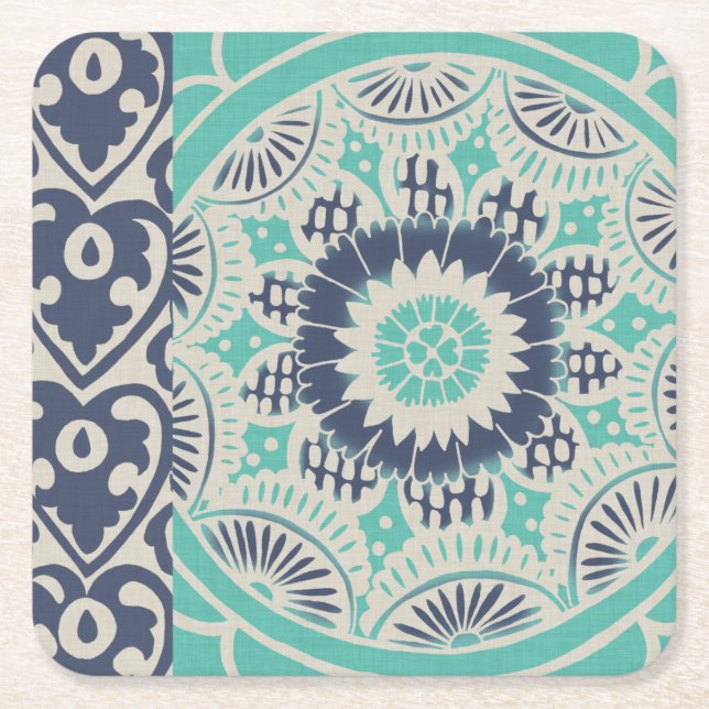 Posavasos Cuadrado De Papel Blue Batik Tile III (Anverso)