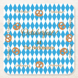 Posavasos Cuadrado De Papel Blue Bavarian Octoberfest Pretzels PERSONALIZA