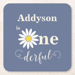 Posavasos Cuadrado De Papel Blue Daisy Un Maravilloso Primer Cumpleaños