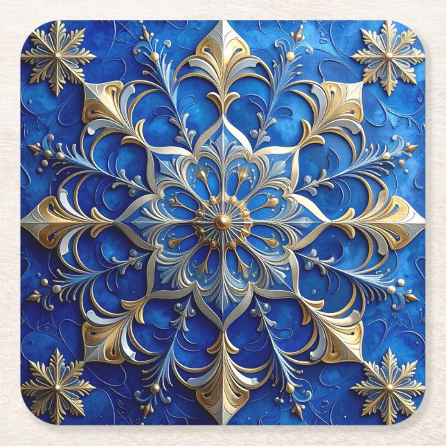 Posavasos Cuadrado De Papel Blue Decorative Holiday Paper Coaster (Anverso)