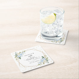 Posavasos Cuadrado De Papel Blue Flowers, White Flowers, Greenery, Birthday