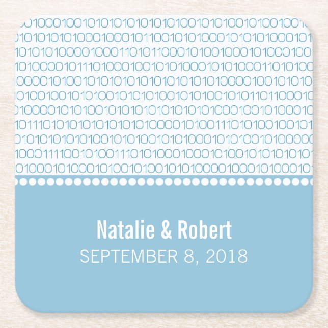 Posavasos Cuadrado De Papel Blue Geek Moda Binary Code Coasters de papel (Anverso)