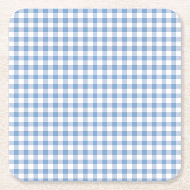 Posavasos Cuadrado De Papel Blue Gingham Check (Anverso)