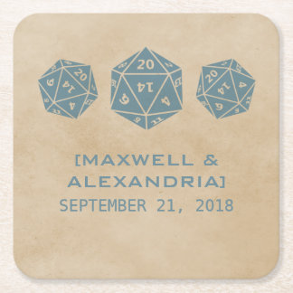 Posavasos Cuadrado De Papel Blue Grunge D20 Ataques de papel de juego de dados