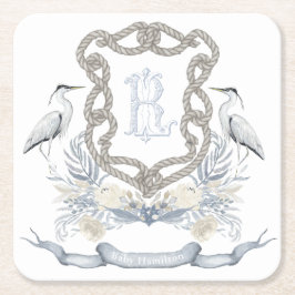 Posavasos Cuadrado De Papel Blue Heron Rope Monogram Crest