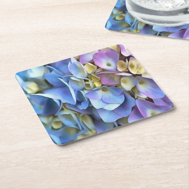 Posavasos Cuadrado De Papel Blue Hydrangea Shrub Bossom artístico (En perspectiva)