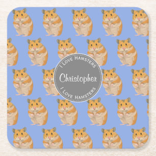 Posavasos Cuadrado De Papel Blue I love Hamsters Hamster Hamster Pattern