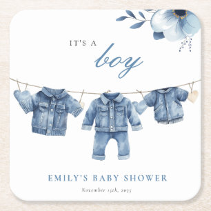 Posavasos Cuadrado De Papel Blue Jean Denim Clothes Boy Baby Shower