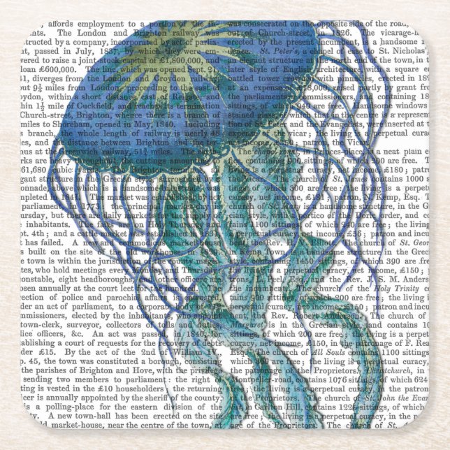 Posavasos Cuadrado De Papel Blue Jellyfish (Anverso)