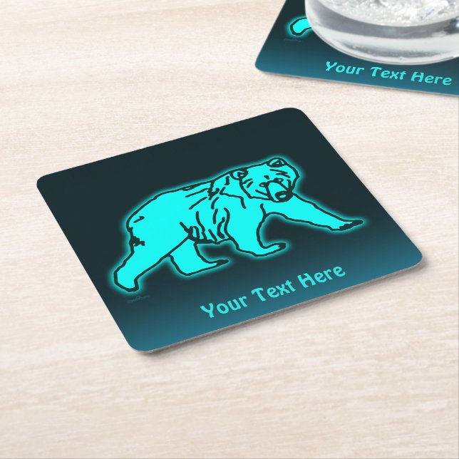 Posavasos Cuadrado De Papel Blue Kodiak Bear (En perspectiva)