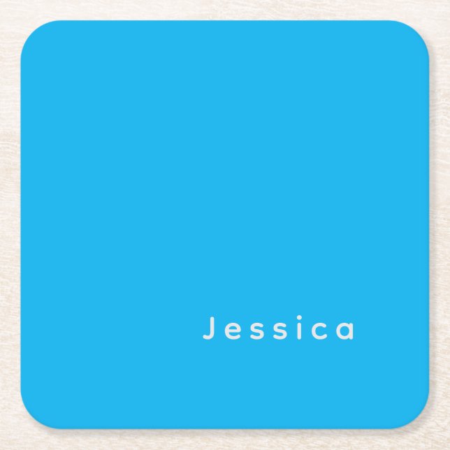 Posavasos Cuadrado De Papel Blue Modern Elegant Plain Simple Professional Name (Anverso)