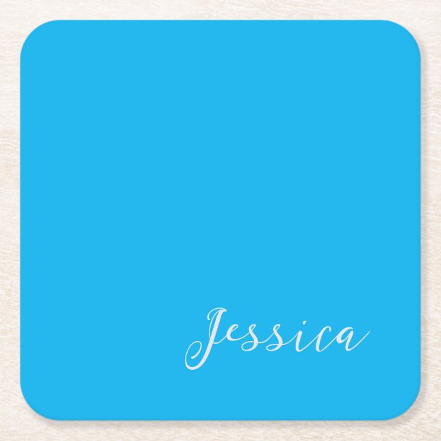 Posavasos Cuadrado De Papel Blue Modern Elegant Plain Simple Professional Name (Anverso)