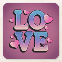 Blue Pink LOVE Purple Coaster Set