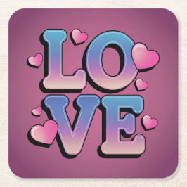 Posavasos Cuadrado De Papel Blue Pink LOVE Purple Coaster Set