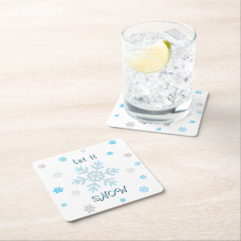 Posavasos Cuadrado De Papel Blue Silver Snowflakes Let it Snow