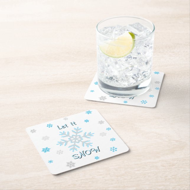 Posavasos Cuadrado De Papel Blue Silver Snowflakes Let it Snow (In situ)