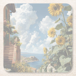 Posavasos Cuadrado De Papel Blue sky and Sunflowers | Acrylic