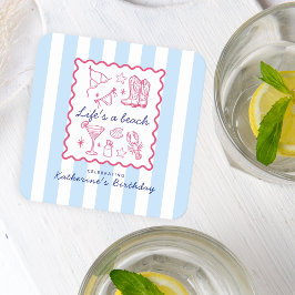 Posavasos Cuadrado De Papel Blue Stripes Pink Summer Favorites Birthday 