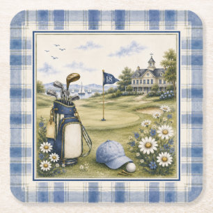 Posavasos Cuadrado De Papel Blue Teddy Bear Country Club Golf