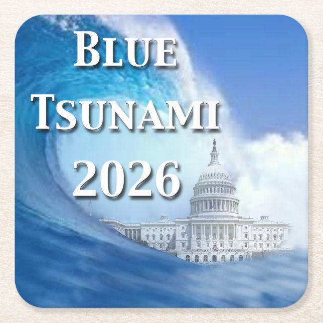 Posavasos Cuadrado De Papel Blue Tsunami Election 2026 (Anverso)