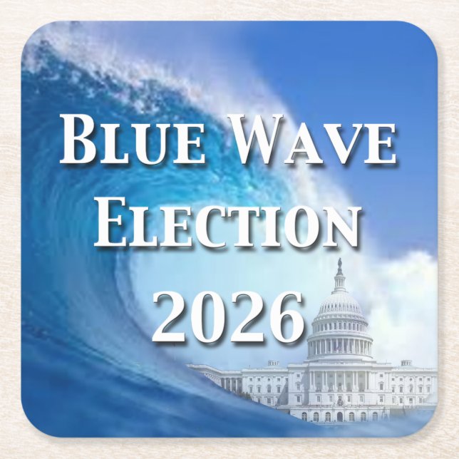 Posavasos Cuadrado De Papel Blue Wave Election 2026 (Anverso)