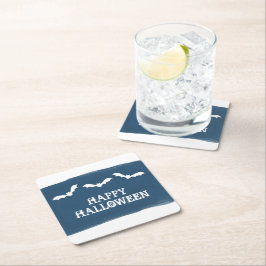 Posavasos Cuadrado De Papel Blue White Watercolor Bats Halloween