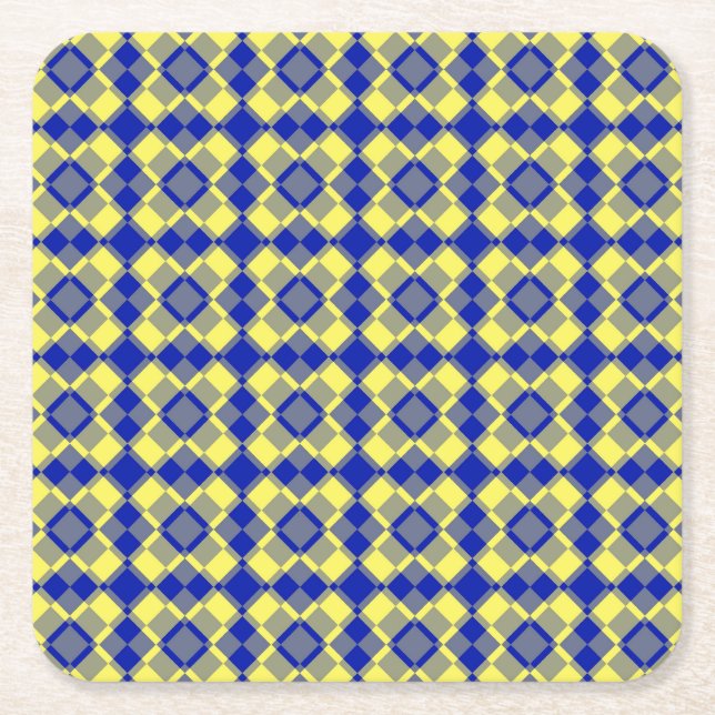 Posavasos Cuadrado De Papel Blue Yellow Checker Argyle Pattern (Anverso)