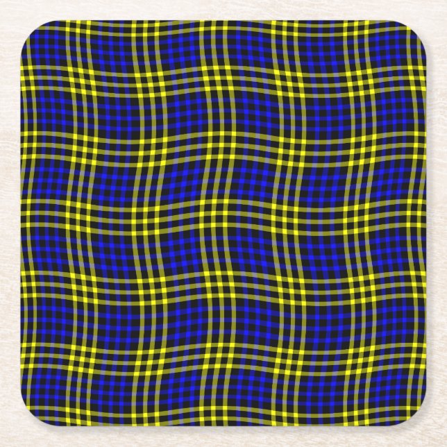 Posavasos Cuadrado De Papel Blue Yellow Plaid Checker Seamless Pattern (Anverso)