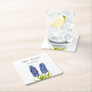 Posavasos Cuadrado De Papel Bluebonnets Watercolor Flor azul Boda floral