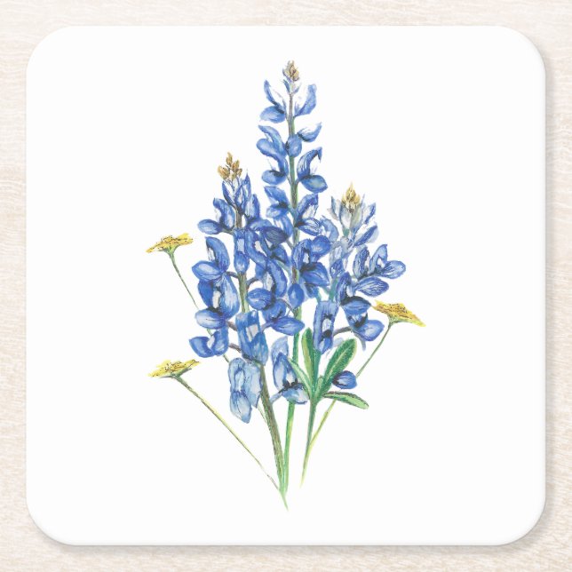 Posavasos Cuadrado De Papel Bluebonnets y Wildflowers (Anverso)