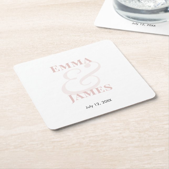 Posavasos Cuadrado De Papel Blush Ampersand Boda |  (En perspectiva)