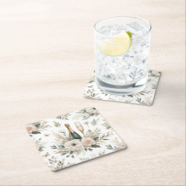 Posavasos Cuadrado De Papel Blush Floral Champagne Coasters