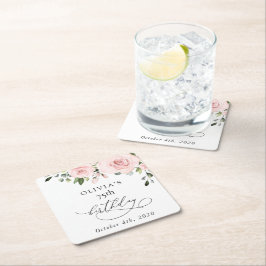 Posavasos Cuadrado De Papel Blush Flowers, Pink Flowers, Greenery, Birthday