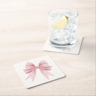 Posavasos Cuadrado De Papel Blush Pink Bow Birthday 