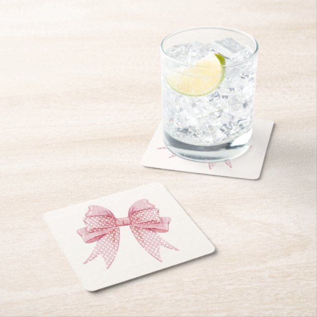 Posavasos Cuadrado De Papel Blush Pink Bow Birthday  (In situ)