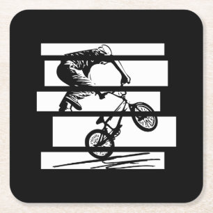 Posavasos Cuadrado De Papel BMX Wheelie Silhouette Urban Lines