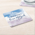 Posavasos Cuadrado De Papel B'NEI MITZVAH SEAL acuarela moderna color azul púr<br><div class="desc">por kat massard >> WWW.SIMPLYSWEETPAPERIE.COM <<</div>