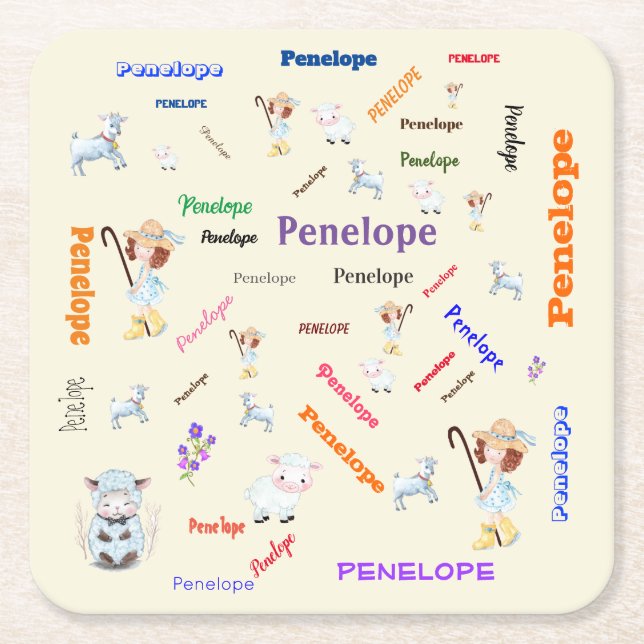 Posavasos Cuadrado De Papel BO PEEP NURSERY RHYME Word Cloud Name College (Anverso)